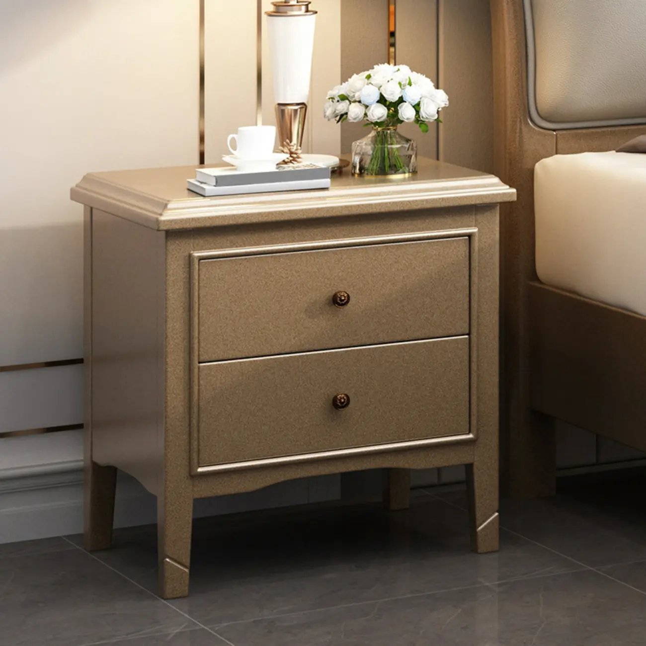 Compact Wooden 2-Drawer Beside Nightstand Brown Image - 1 | homeyfad