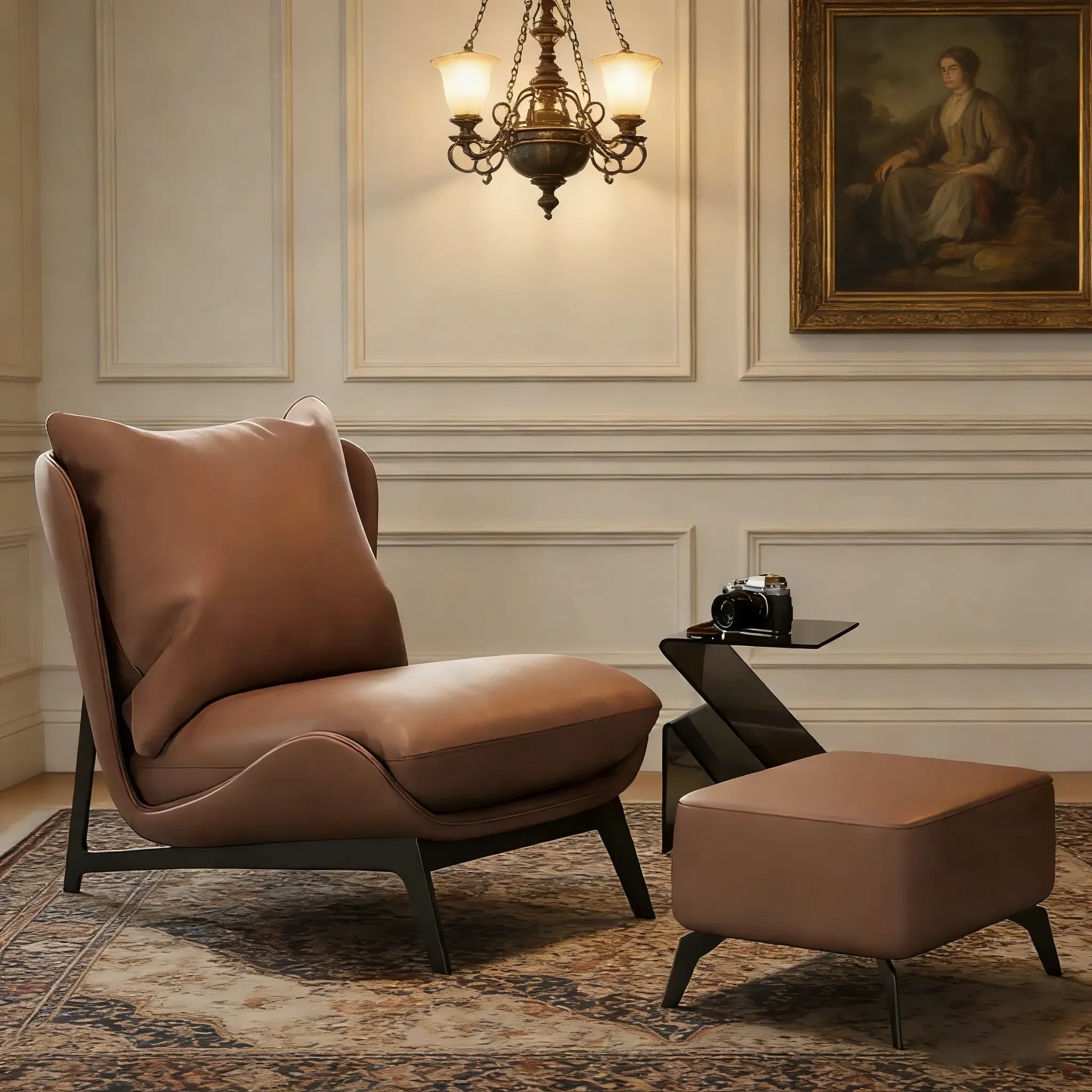 Modern Cat-Resistant Leather Accent Chair with Ottoman Image - 2 | homeyfad