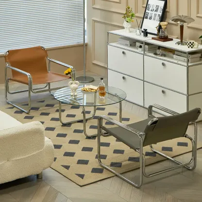 Industrial Leather Accent Chair with Metal Frame for Living Room Image - 1