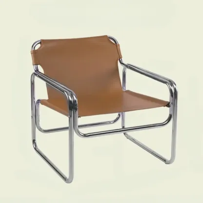Industrial Leather Accent Chair with Metal Frame for Living Room Image - 8