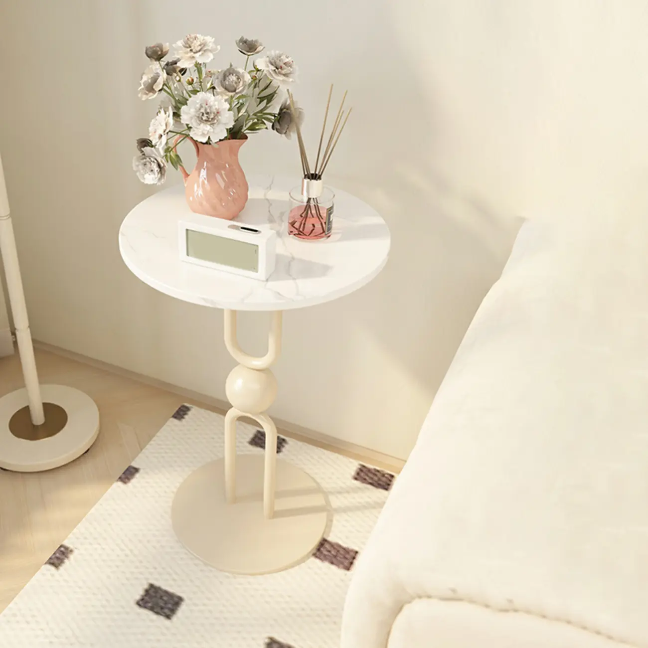 Luxurious Metal Round End Table with Glossy Finish for Tiny Room Image - 3 | homeyfad