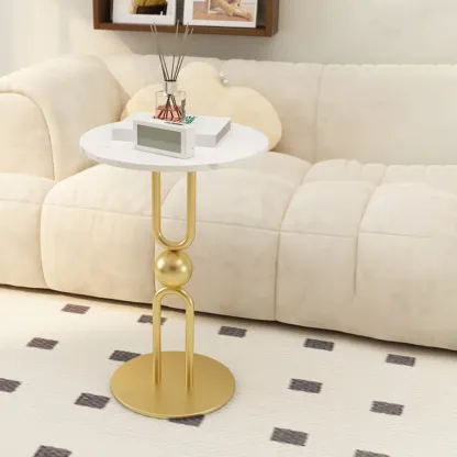 Luxurious Metal Round End Table with Glossy Finish for Tiny Room Image - 8
