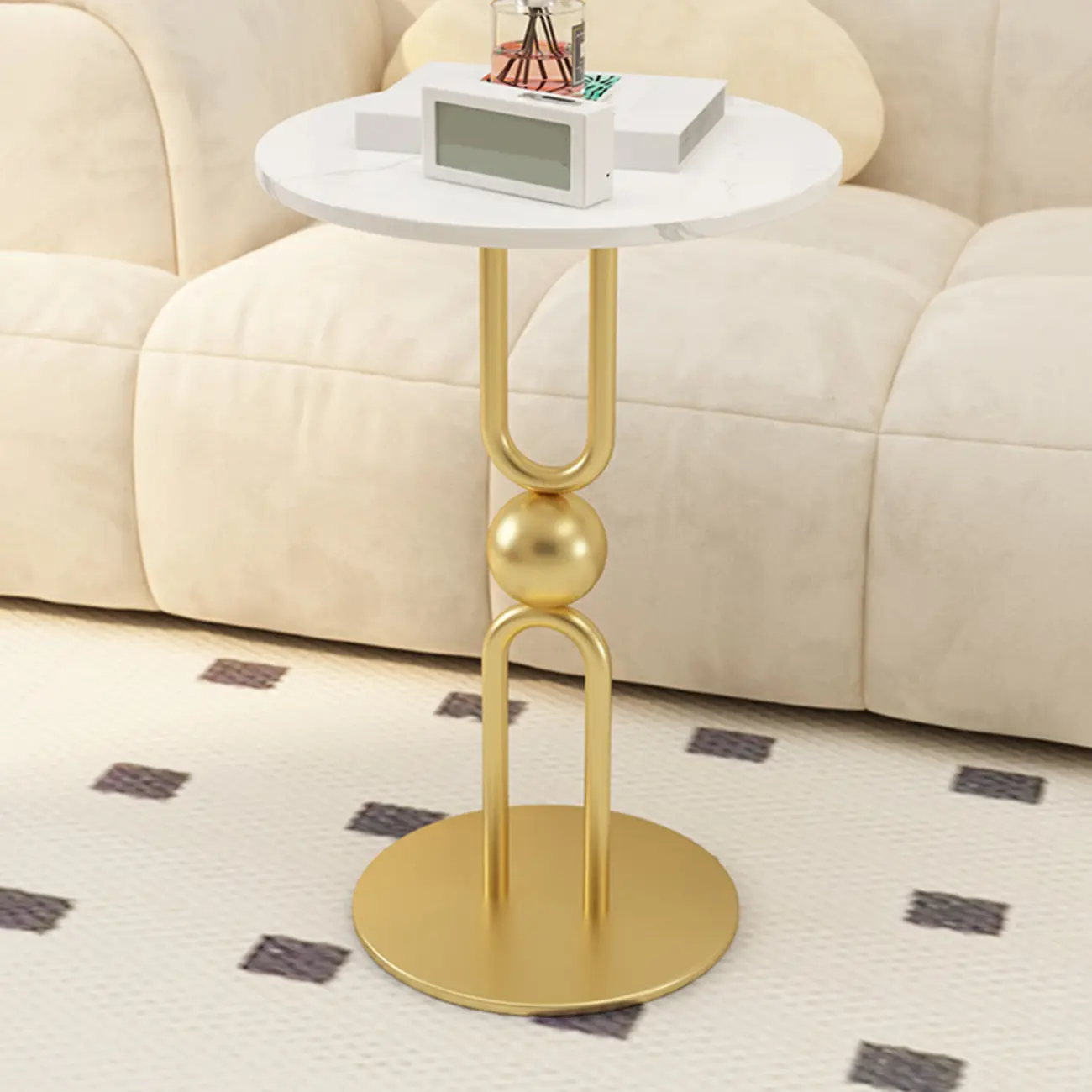Luxurious Metal Round End Table with Glossy Finish for Tiny Room Image - 13 | homeyfad
