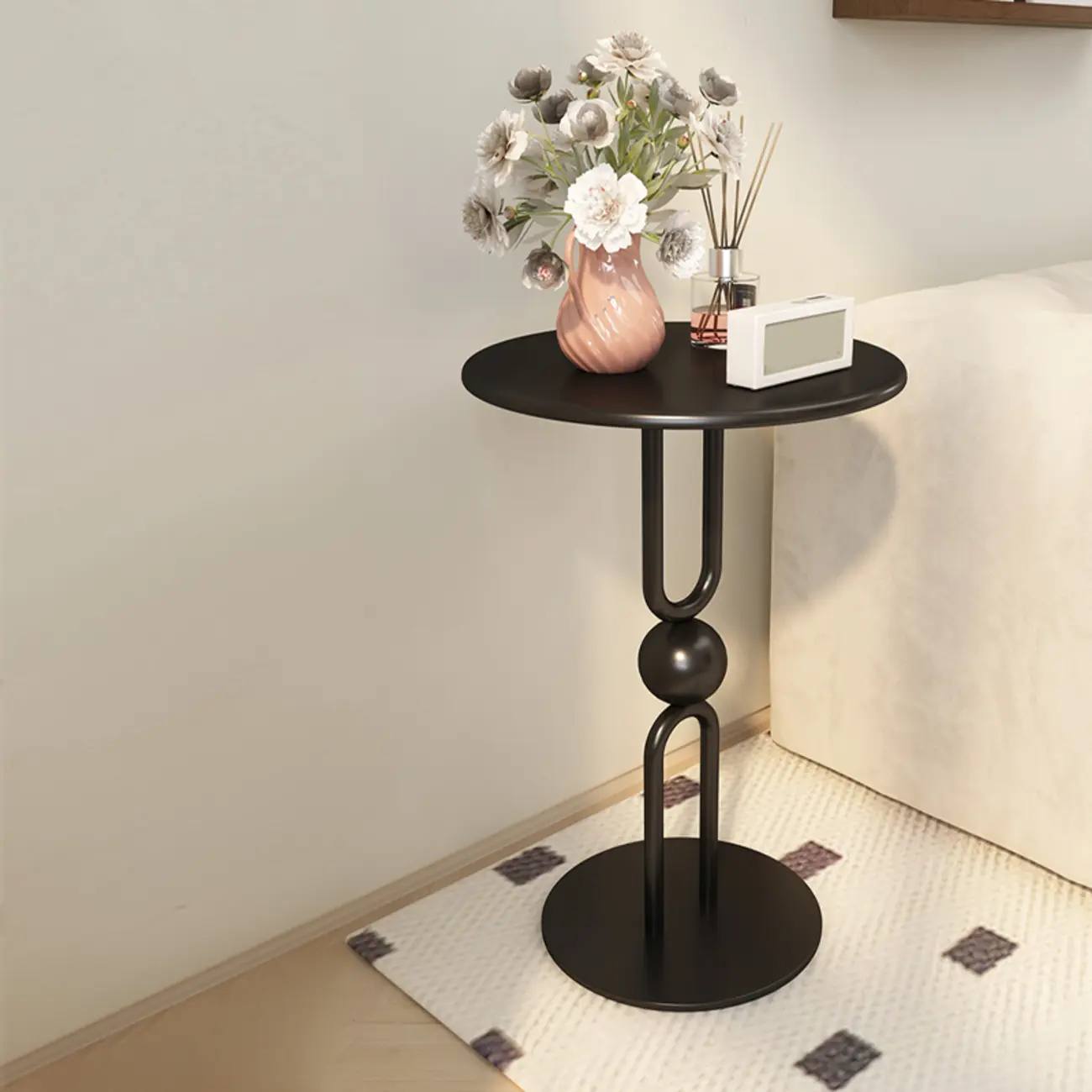 Luxurious Metal Round End Table with Glossy Finish for Tiny Room Image - 19 | homeyfad