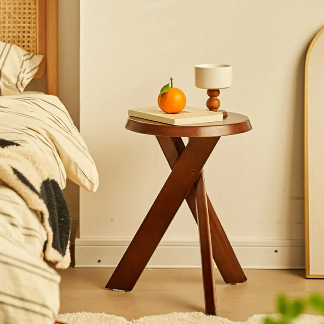 Modern Round Wood Side Table with Cross Legs Image - 1 | homeyfad