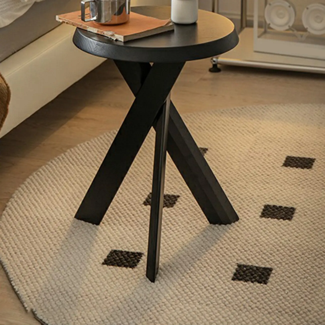 Modern Round Wood Side Table with Cross Legs Image - 4 | homeyfad