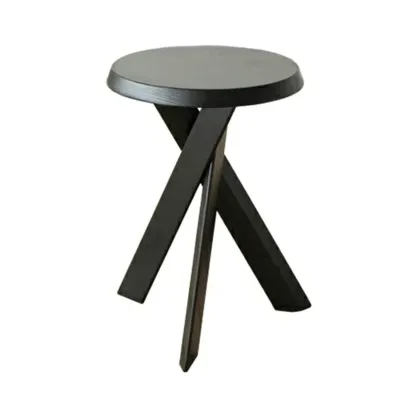 Modern Round Wood Side Table with Cross Legs Image - 5