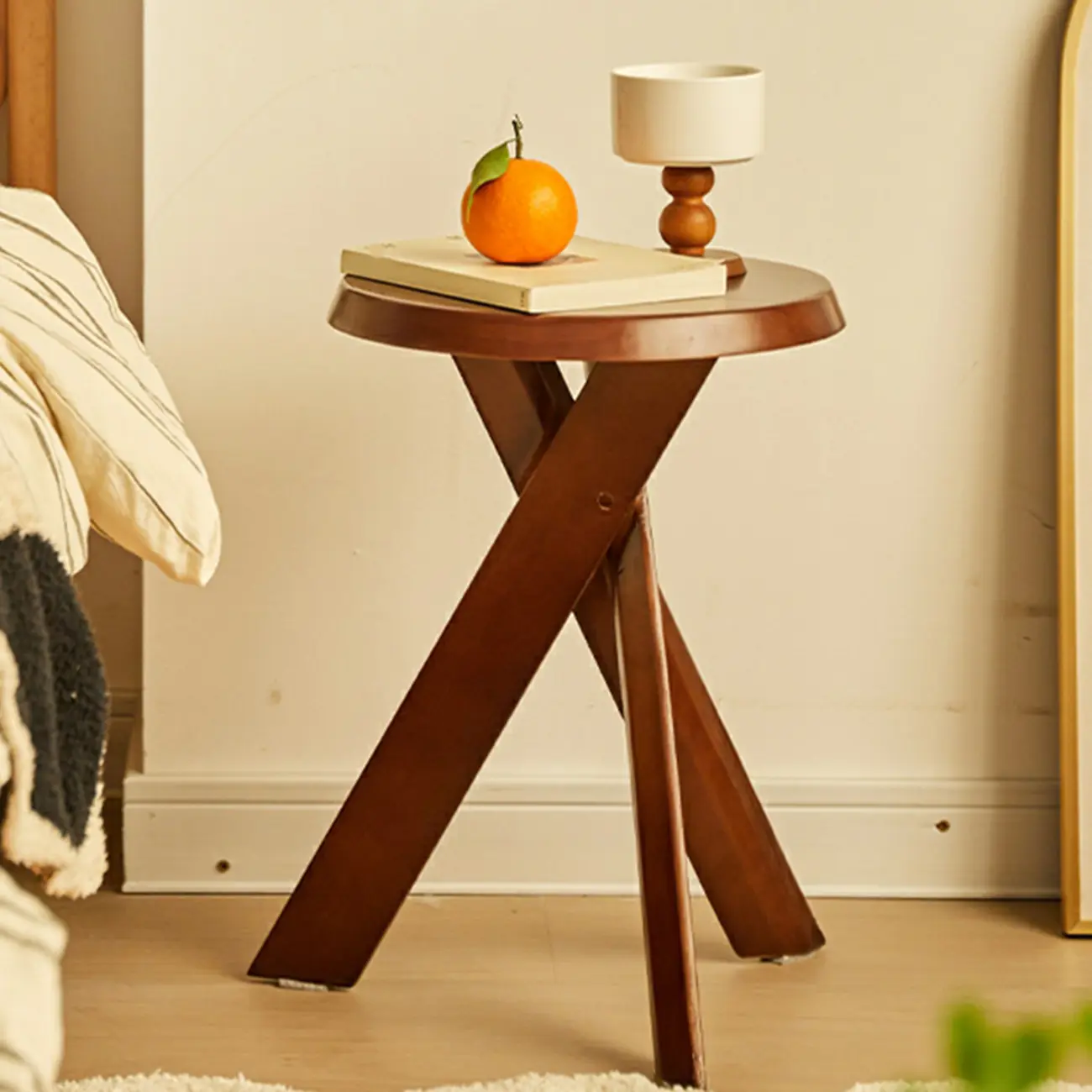 Modern Round Wood Side Table with Cross Legs Image - 8 | homeyfad