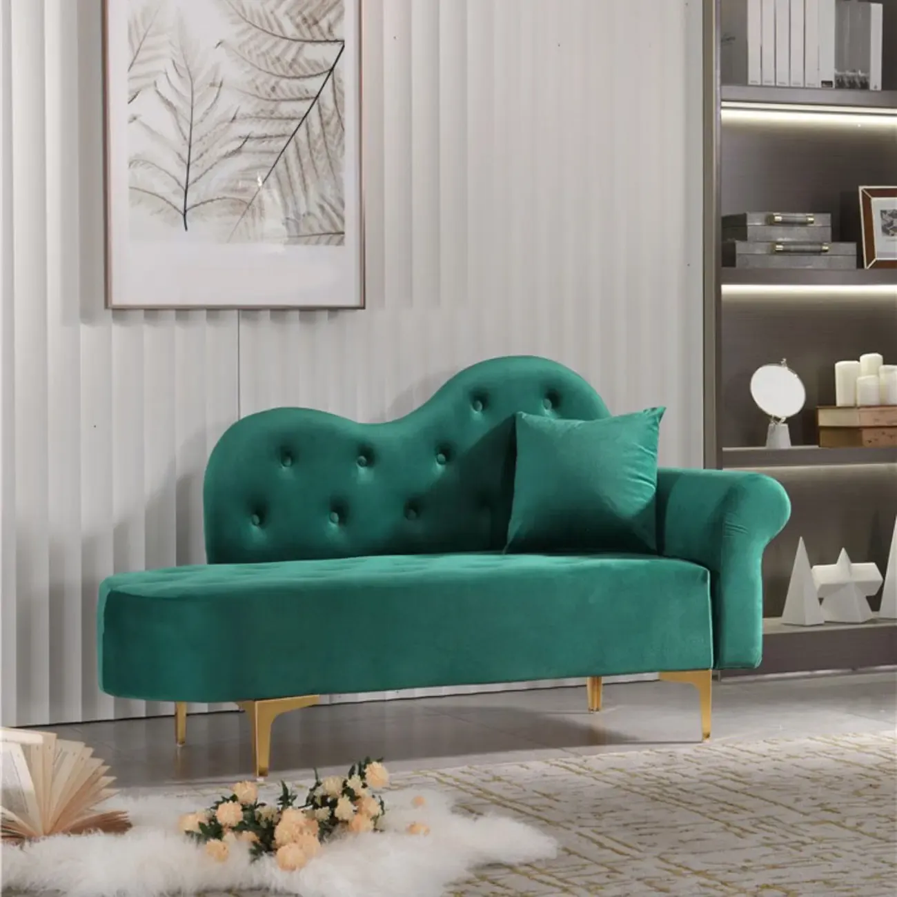 Modern Velvet Chaise Lounge with Pillow for Living Room Image - 2