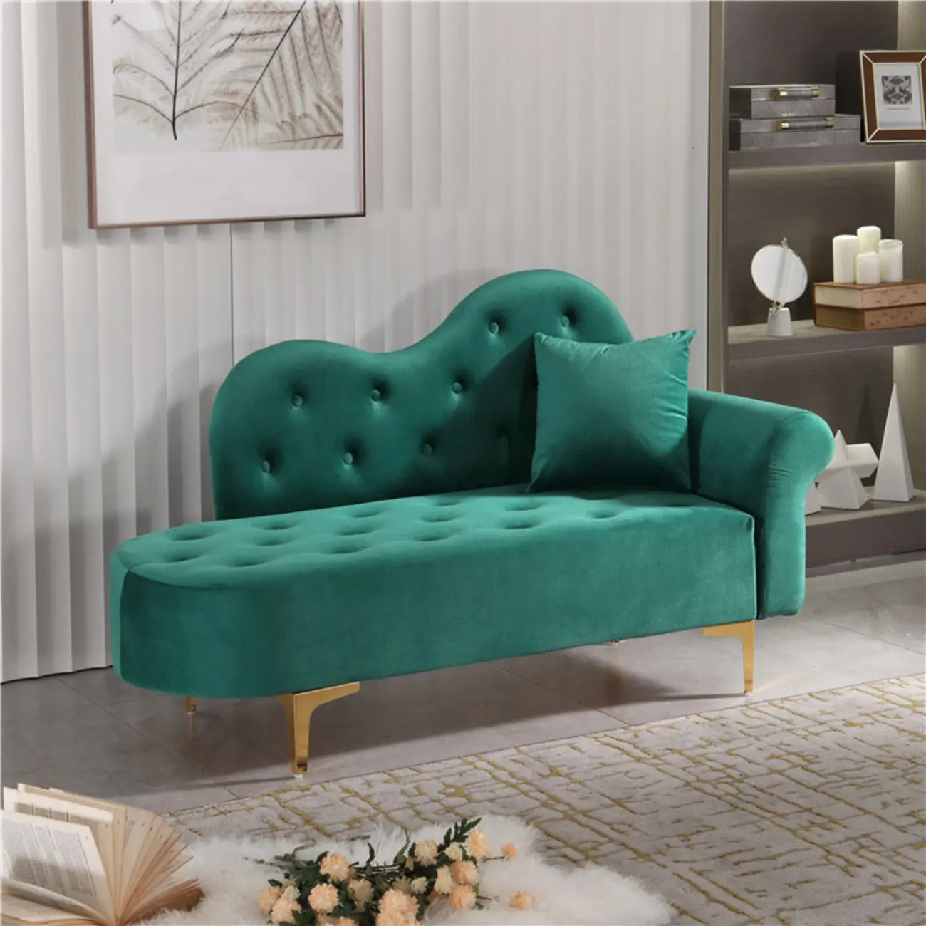 Modern Velvet Chaise Lounge with Pillow for Living Room Image - 5 | homeyfad
