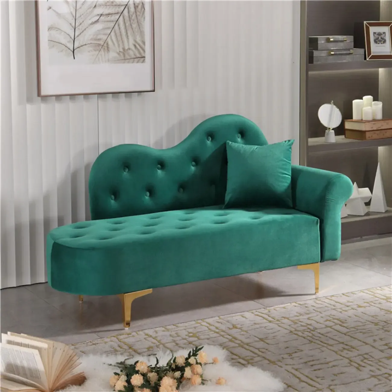 Modern Velvet Chaise Lounge with Pillow for Living Room Image - 5