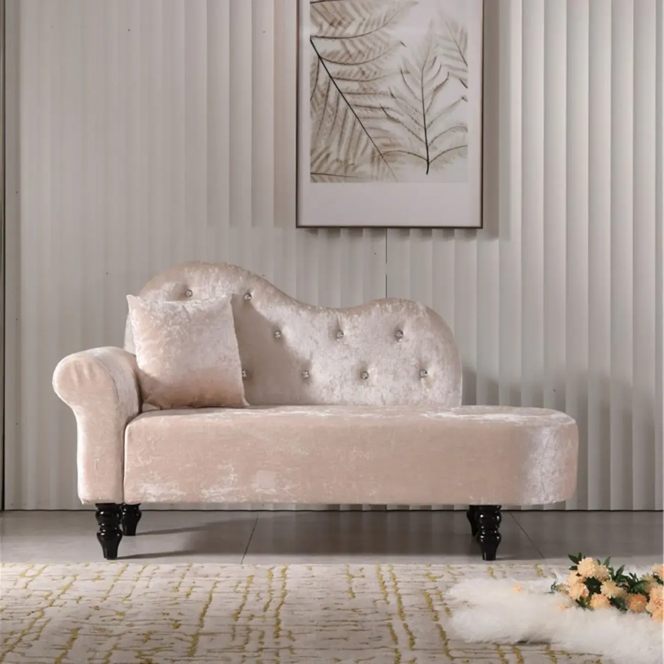 Modern Velvet Chaise Lounge with Pillow for Living Room Image - 1