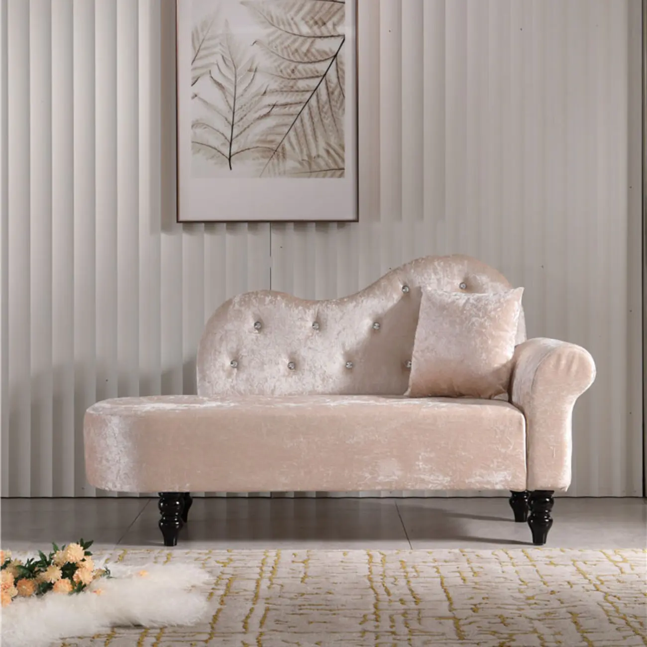 Modern Velvet Chaise Lounge with Pillow for Living Room Image - 6 | homeyfad