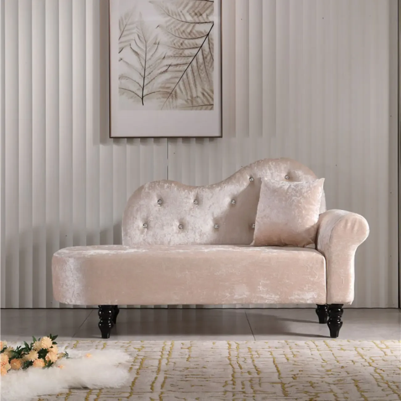 Modern Velvet Chaise Lounge with Pillow for Living Room Image - 6