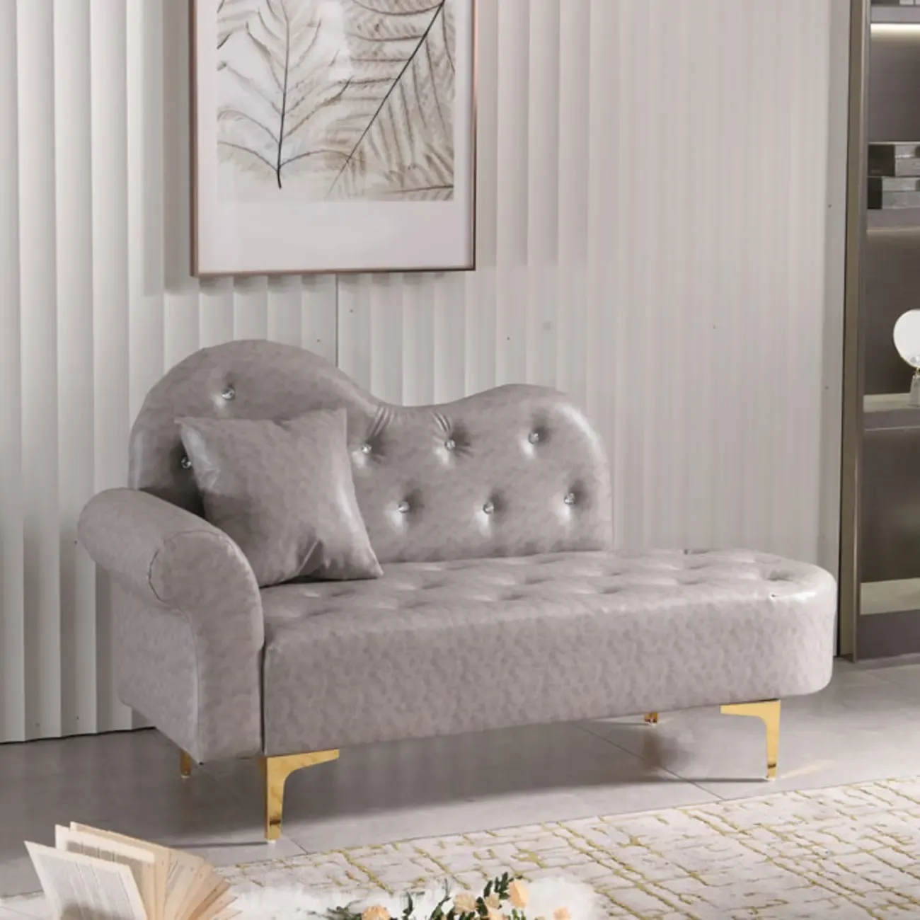 Modern Velvet Chaise Lounge with Pillow for Living Room Image - 7