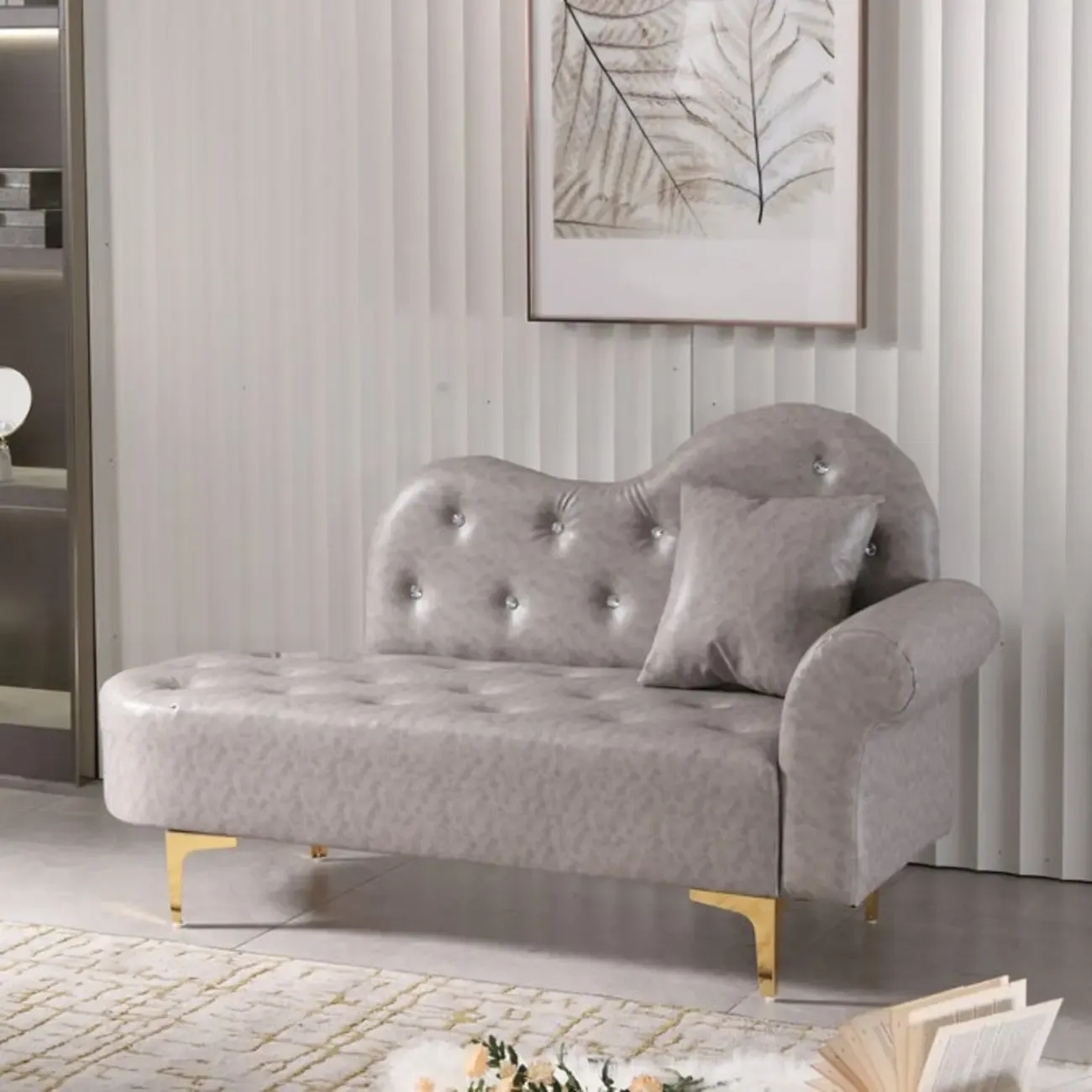 Modern Velvet Chaise Lounge with Pillow for Living Room Image - 9