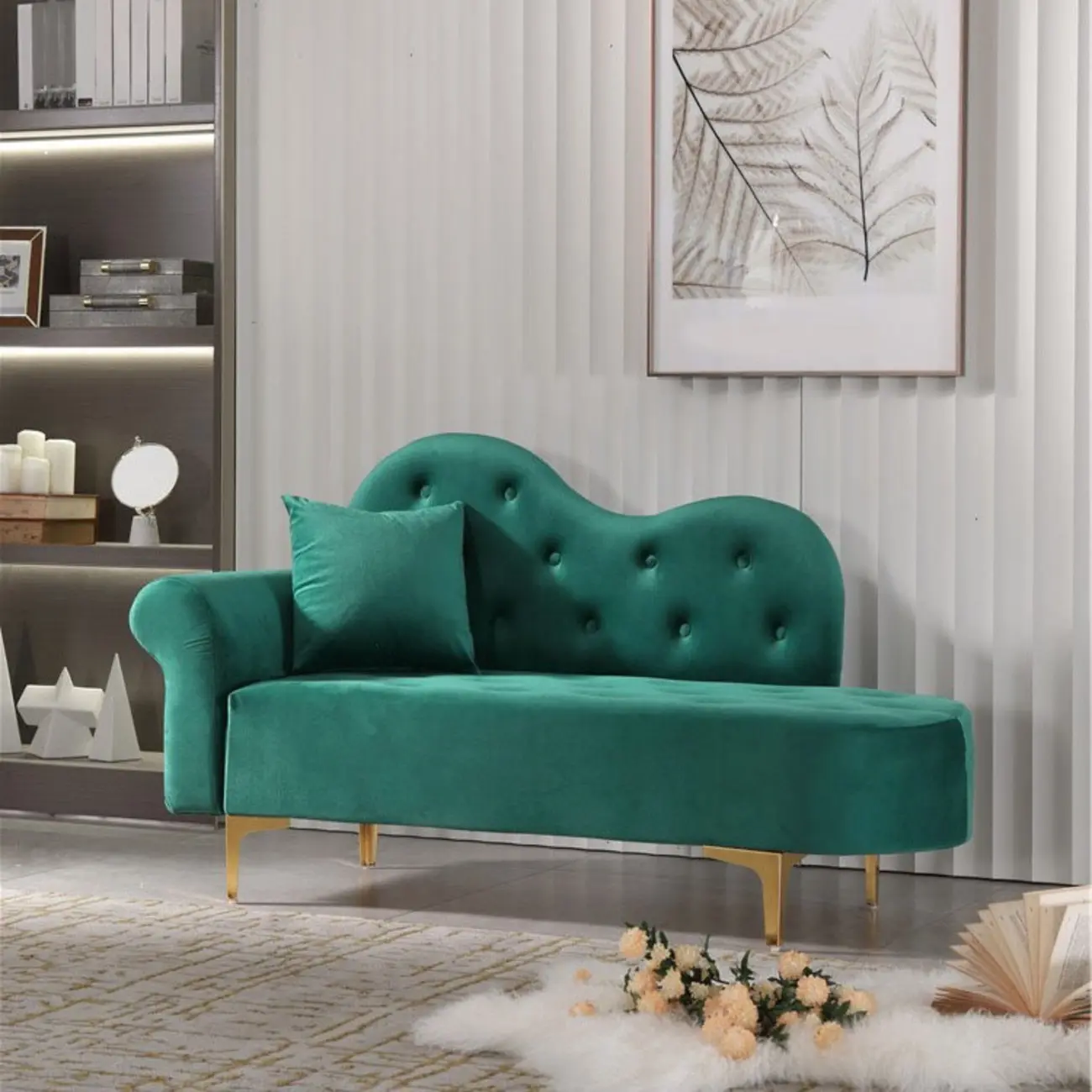 Modern Velvet Chaise Lounge with Pillow for Living Room Image - 11 | homeyfad