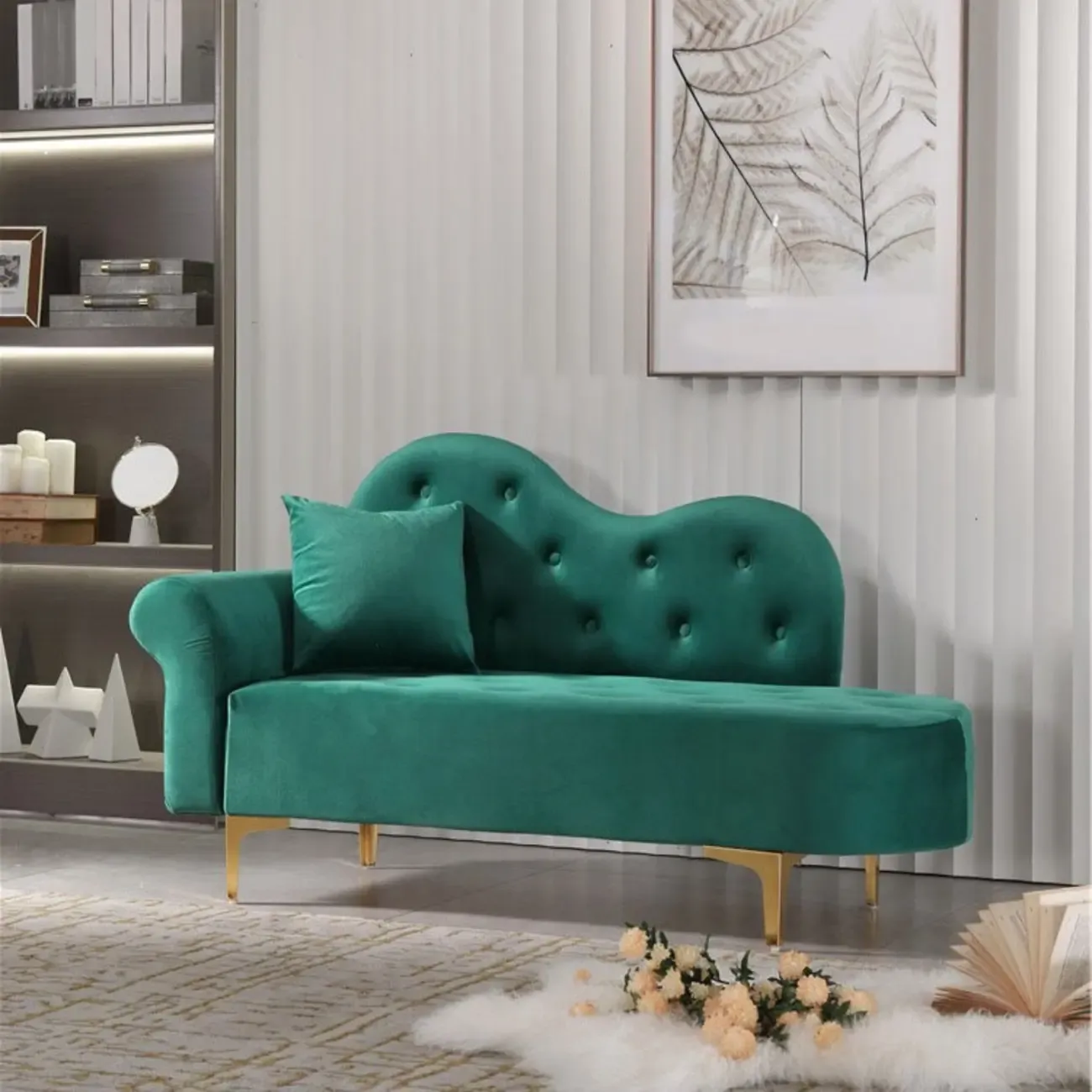 Modern Velvet Chaise Lounge with Pillow for Living Room Image - 11