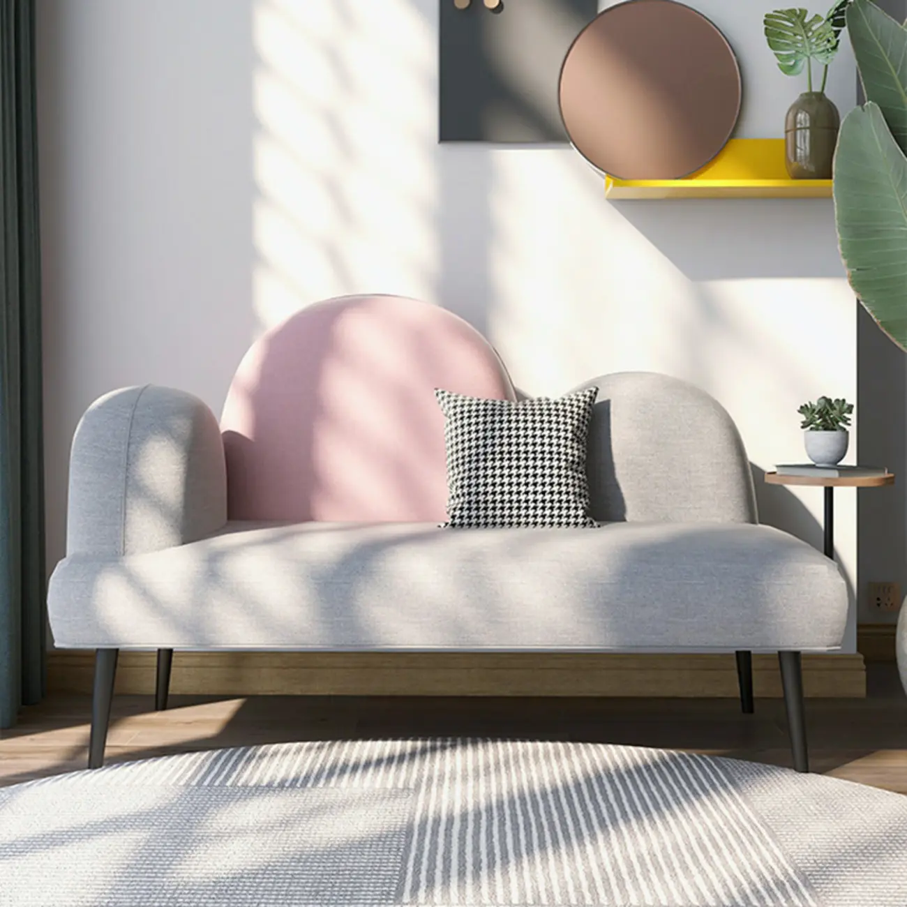 Nordic Fabric Chaise Lounge with Houndstooth for Living Room Image - 2 | homeyfad