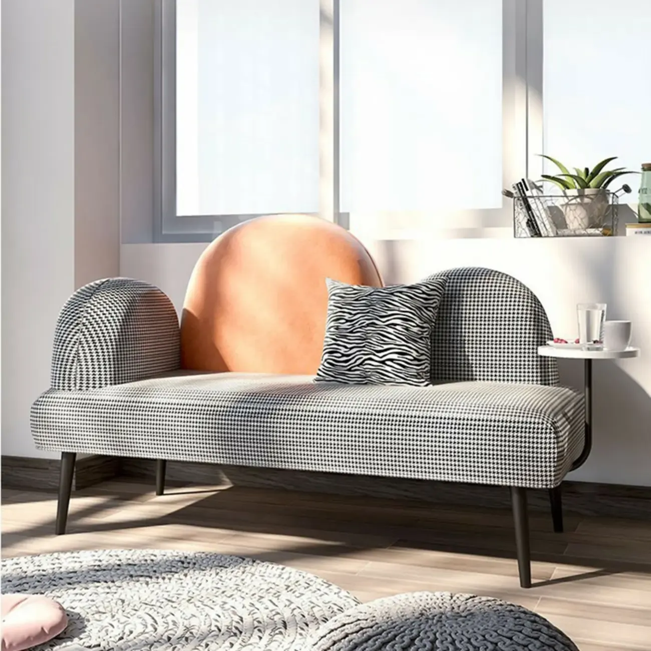 Nordic Fabric Chaise Lounge with Houndstooth for Living Room Image - 1