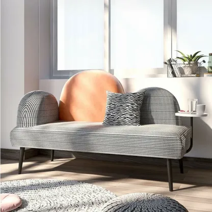 Nordic Fabric Chaise Lounge with Houndstooth for Living Room Image - 1