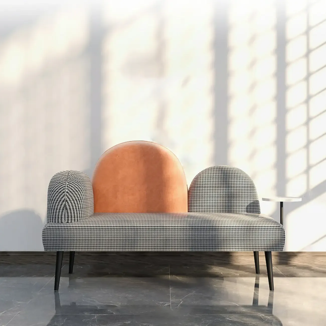 Nordic Fabric Chaise Lounge with Houndstooth for Living Room Image - 7