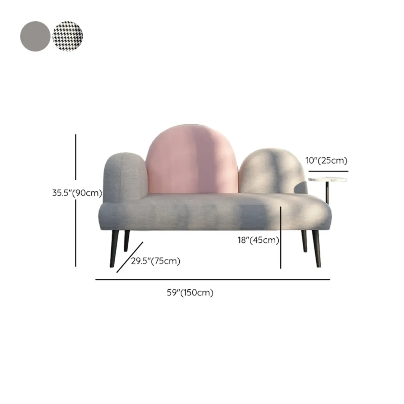 Nordic Fabric Chaise Lounge with Houndstooth for Living Room #size