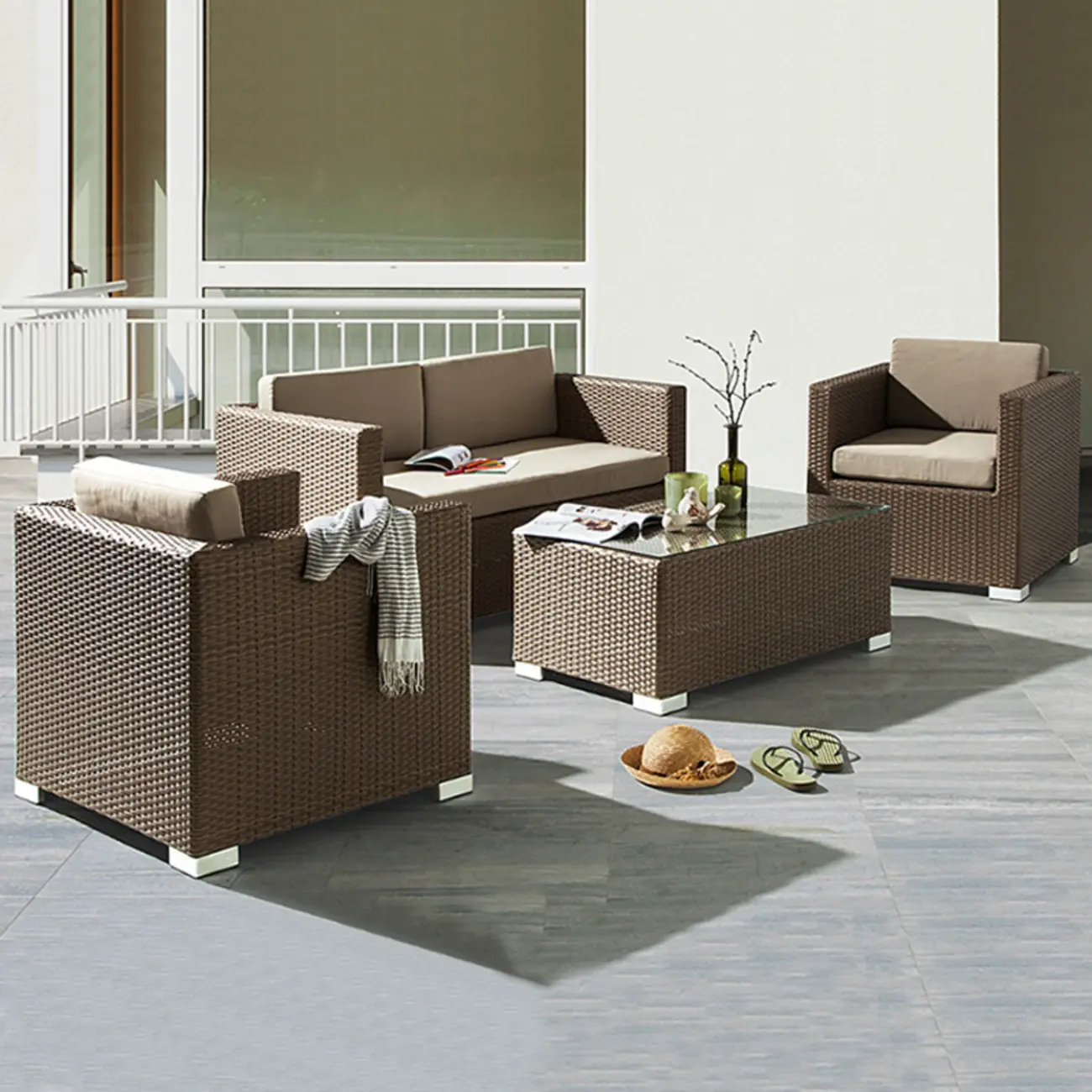 55" L All-Weather Wicker Outdoor Patio Sofa in Brown Image - 3 | homeyfad