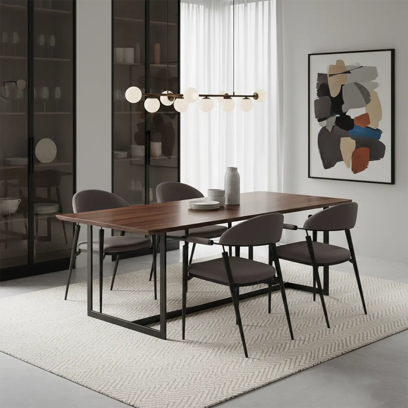 Luxury Armrest Genuine Leather Curved Back Dining Chair Image - 2 | homeyfad