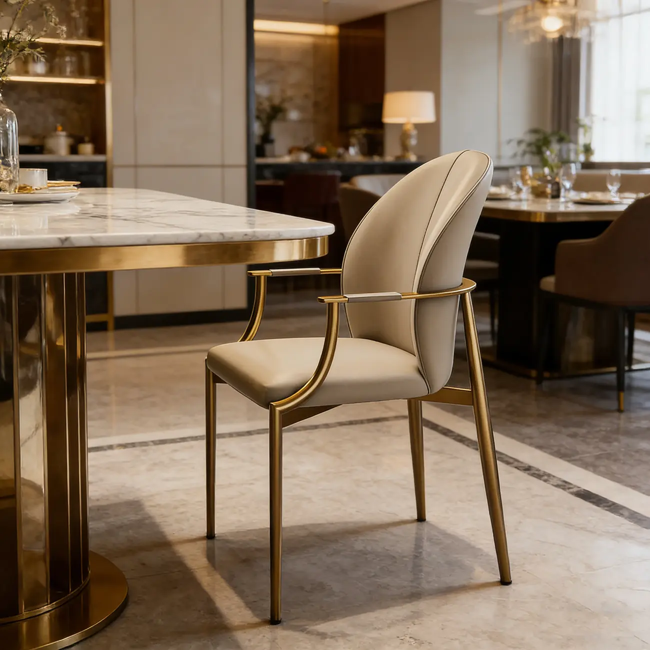 Genuine Leather Glam Modern Upholstered Arm Dining Chairs Image - 2 | homeyfad