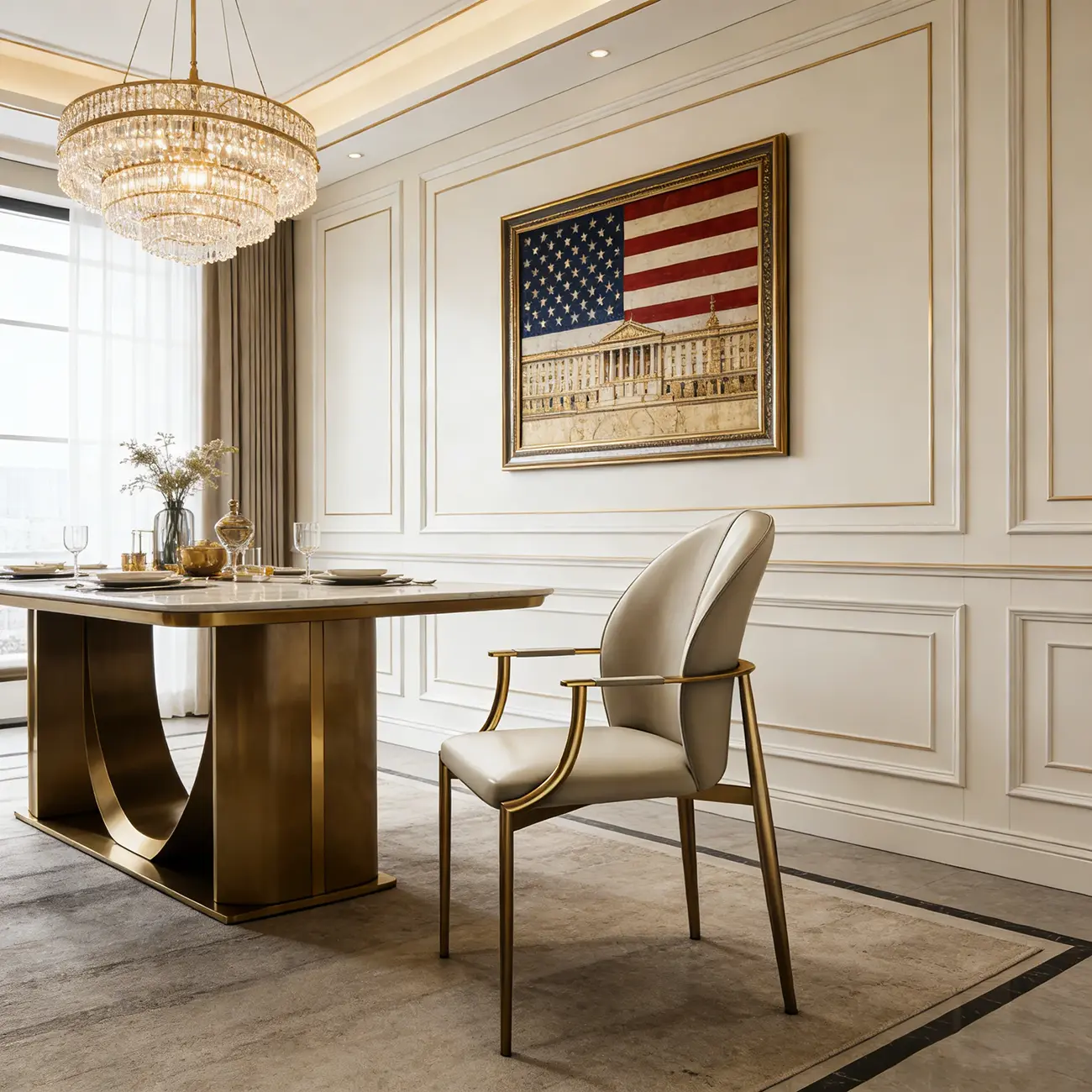 Genuine Leather Glam Modern Upholstered Arm Dining Chairs Image - 1 | homeyfad