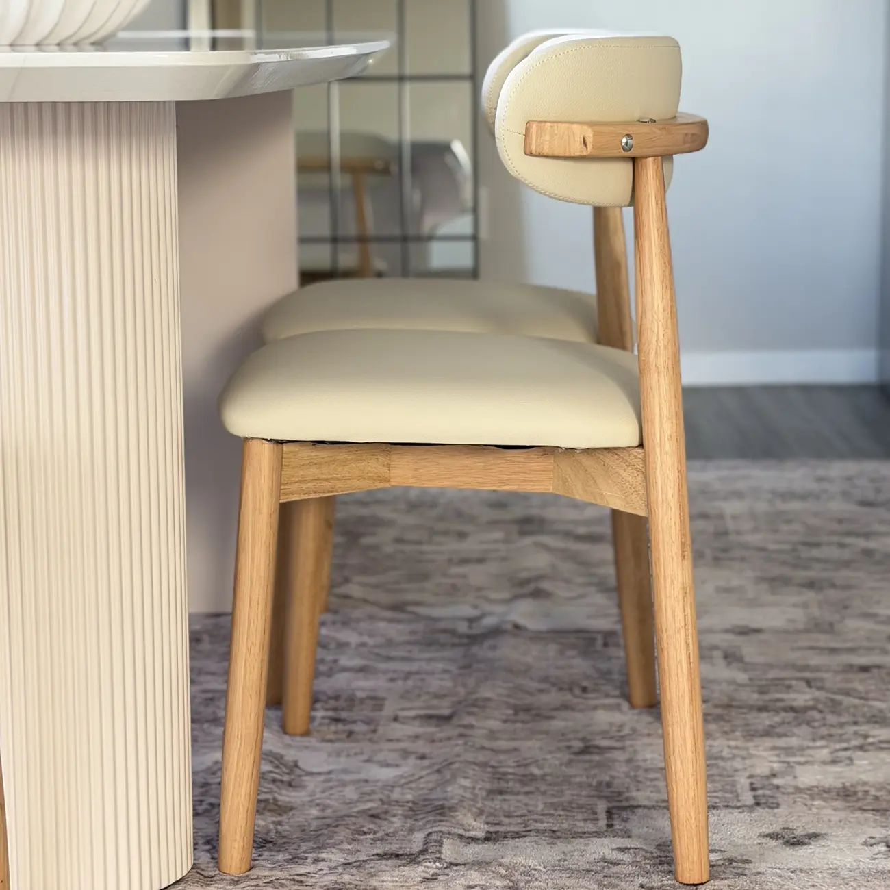 Modern Leather Wood Dining Chair Set of 2 Image - 9 | homeyfad