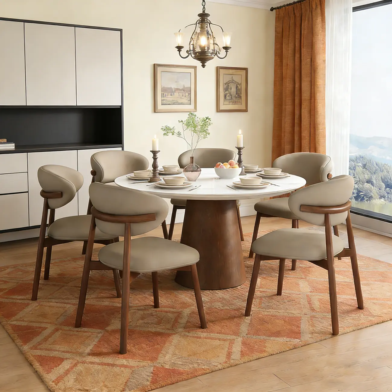 Modern Leather Wood Dining Chair Set of 2 Image - 2 | homeyfad