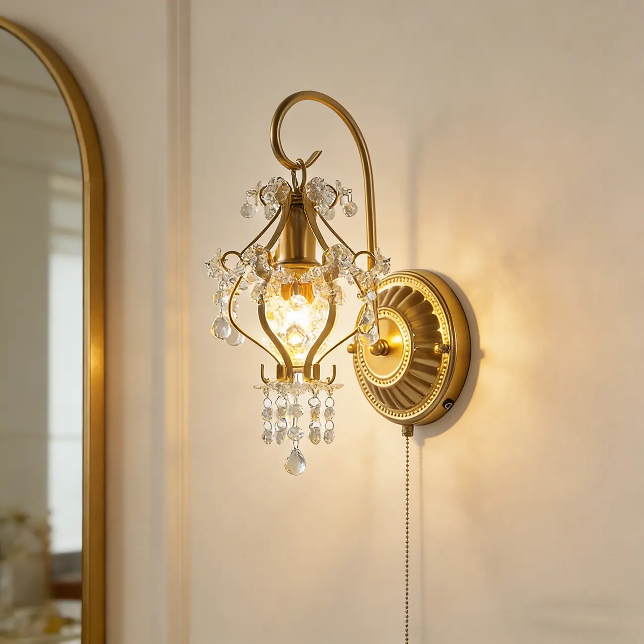 Elegant Gold Vintage Crystal Lantern Wall Sconce Rechargeable Image - 1 | homeyfad