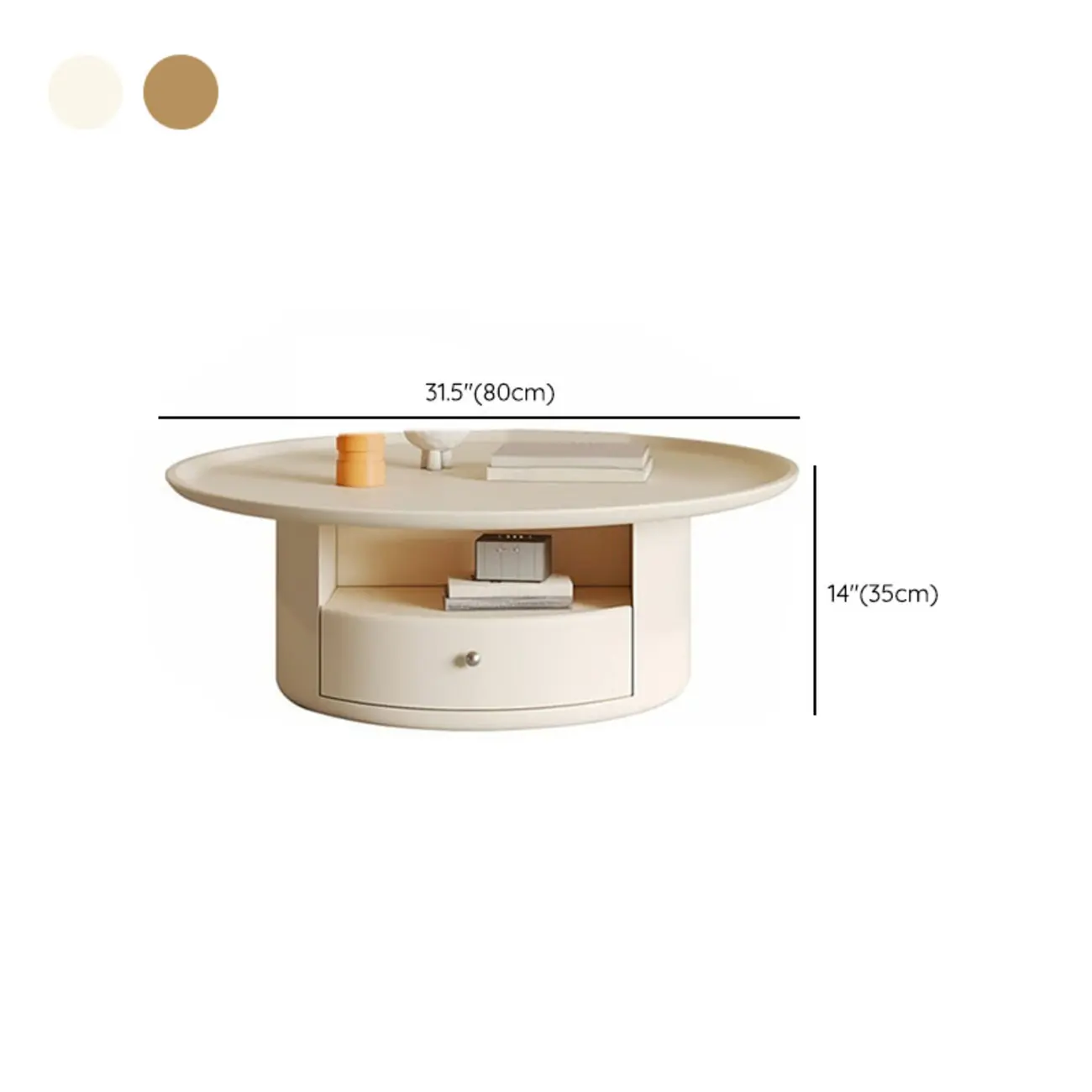 White Round Modern Wood Coffee Table with Storage Image - 15 | homeyfad