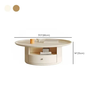 White Round Modern Wood Coffee Table with Storage Image - 15