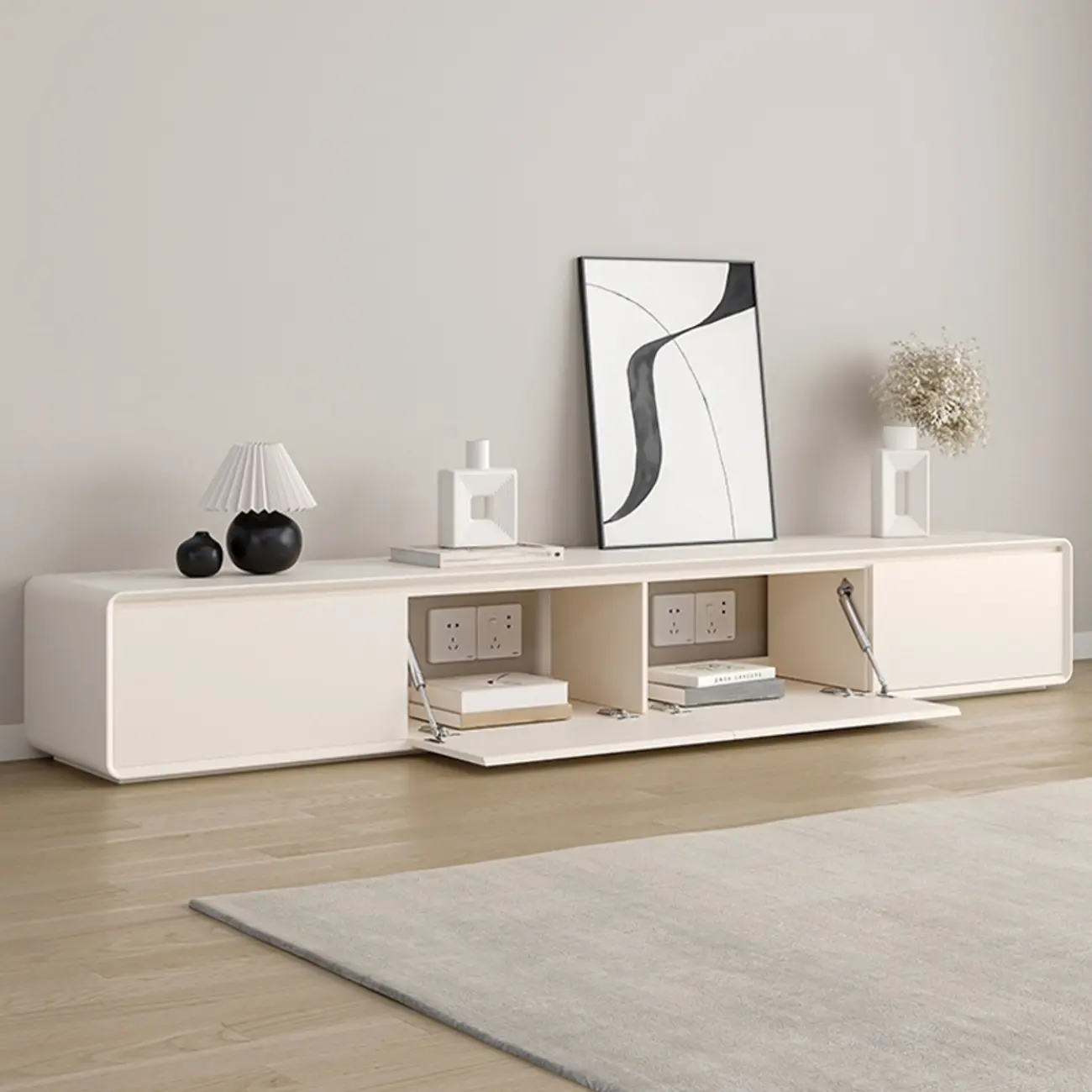 Minimalist White Wooden TV Stand with Drawers for Living Room Image - 3 | homeyfad