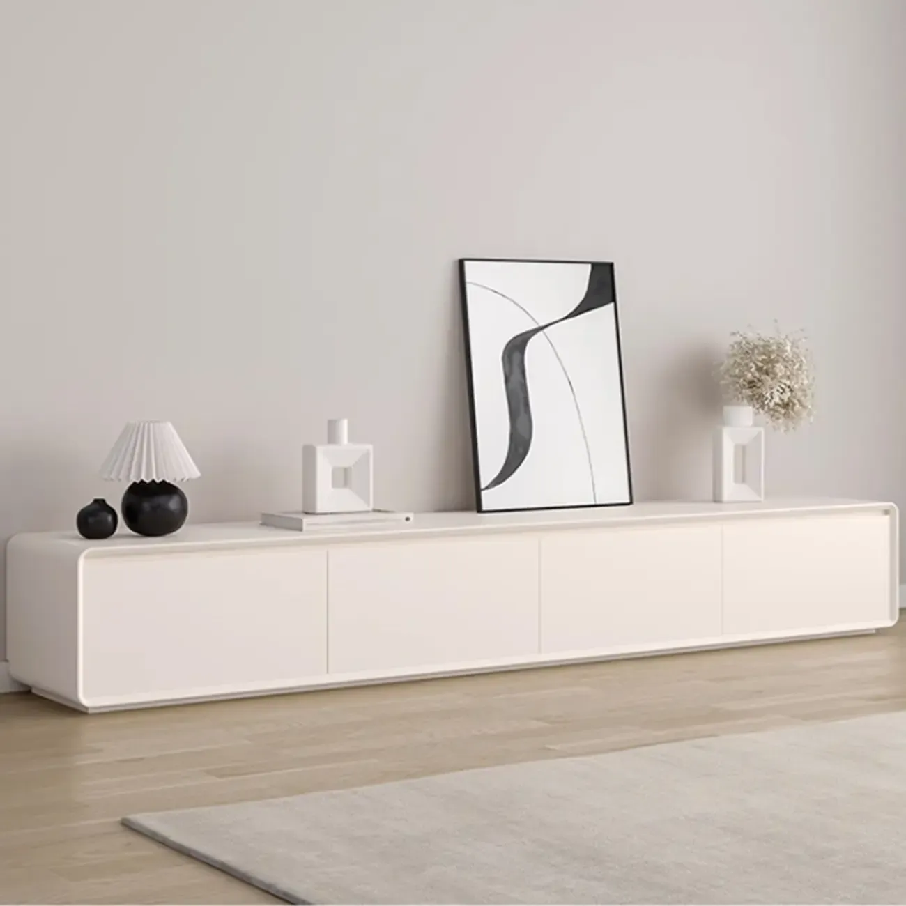 Minimalist White Wooden TV Stand with Drawers for Living Room Image - 1