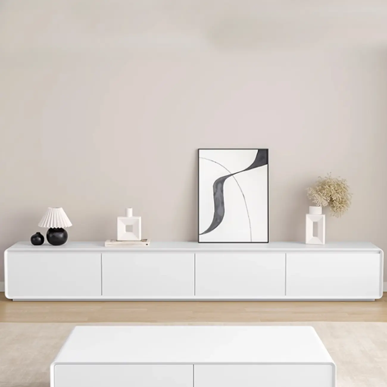 Minimalist White Wooden TV Stand with Drawers for Living Room Image - 4 | homeyfad