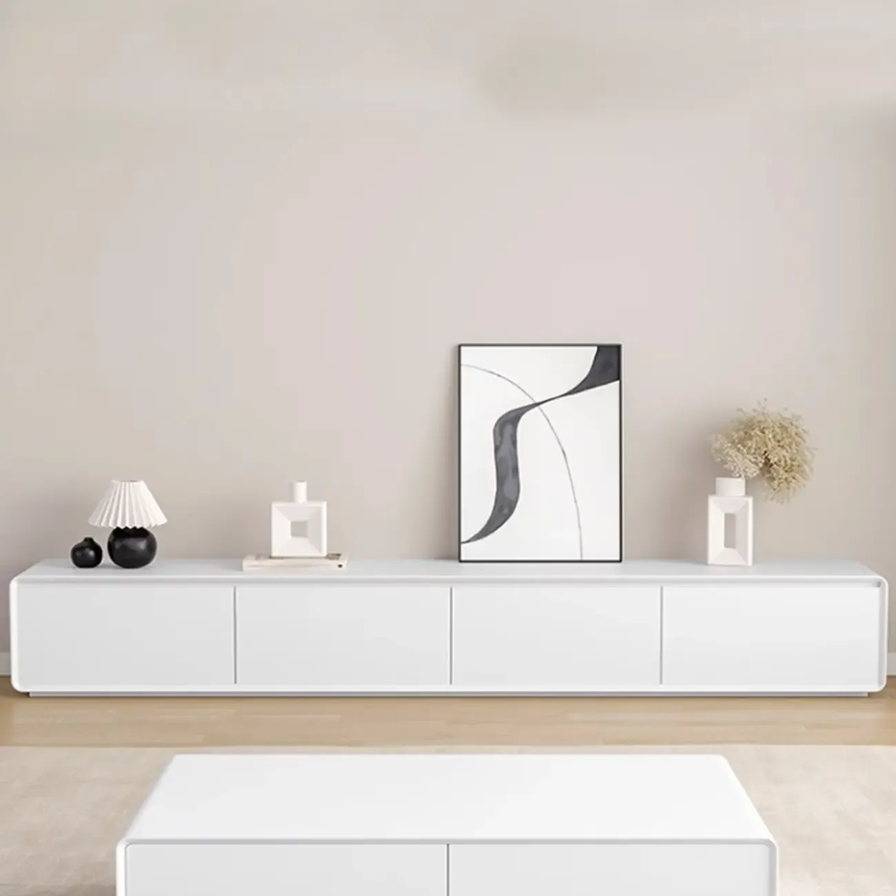 Minimalist White Wooden TV Stand with Drawers for Living Room Image - 4