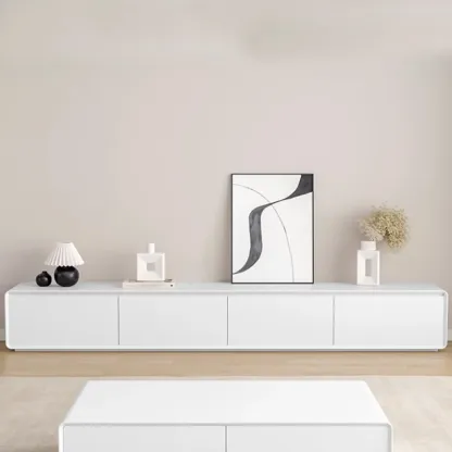 Minimalist White Wooden TV Stand with Drawers for Living Room Image - 4