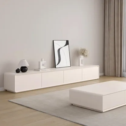 Minimalist White Wooden TV Stand with Drawers for Living Room Image - 2