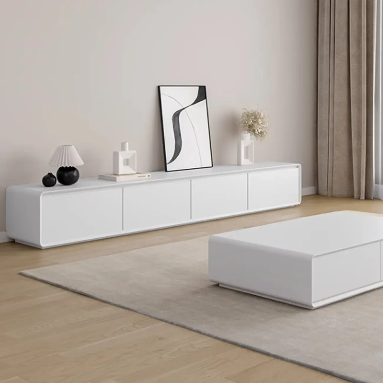 Minimalist White Wooden TV Stand with Drawers for Living Room Image - 5