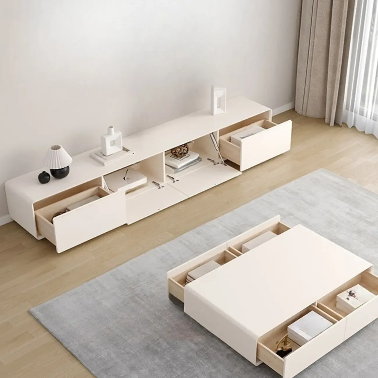 Minimalist White Wooden TV Stand with Drawers for Living Room Image - 6