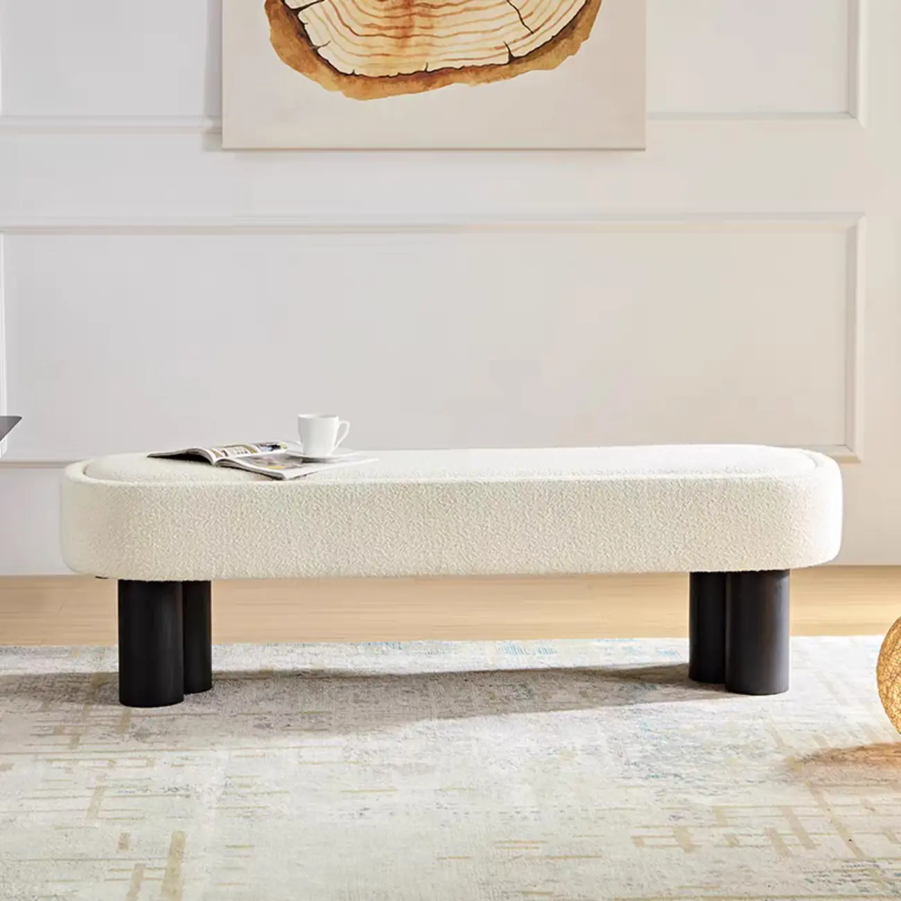 Simple White Upholstered Oval Entryway Bench Image - 1 | homeyfad