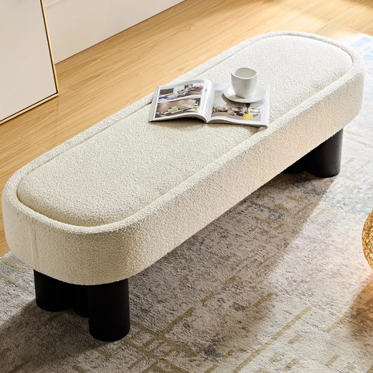 Simple White Upholstered Oval Entryway Bench Image - 2 | homeyfad