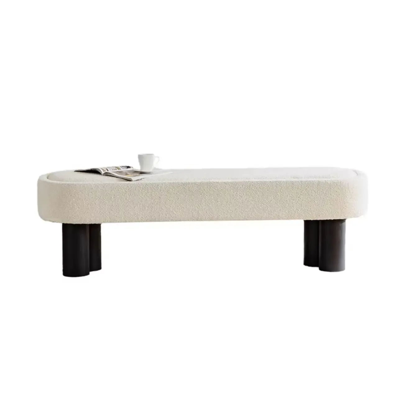 Simple White Upholstered Oval Entryway Bench Image - 5