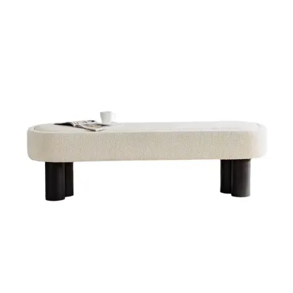 Simple White Upholstered Oval Entryway Bench Image - 5