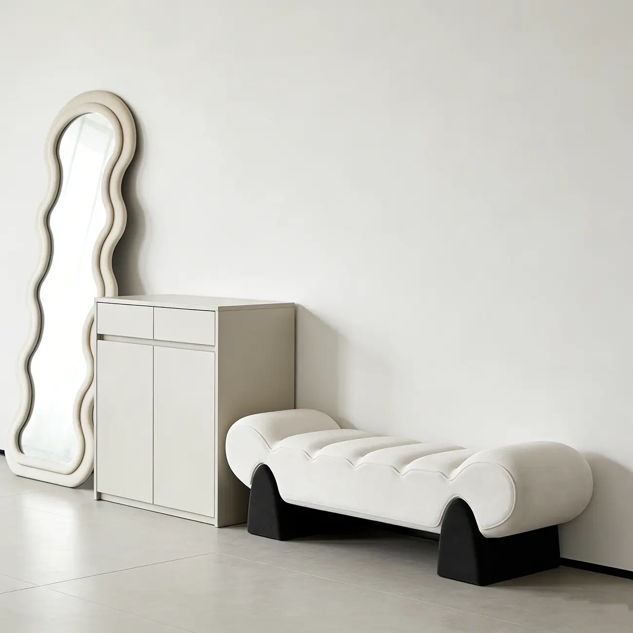 Tufted Curved Cloud Postmodern fabric Bedroom Bench Image - 4 | homeyfad