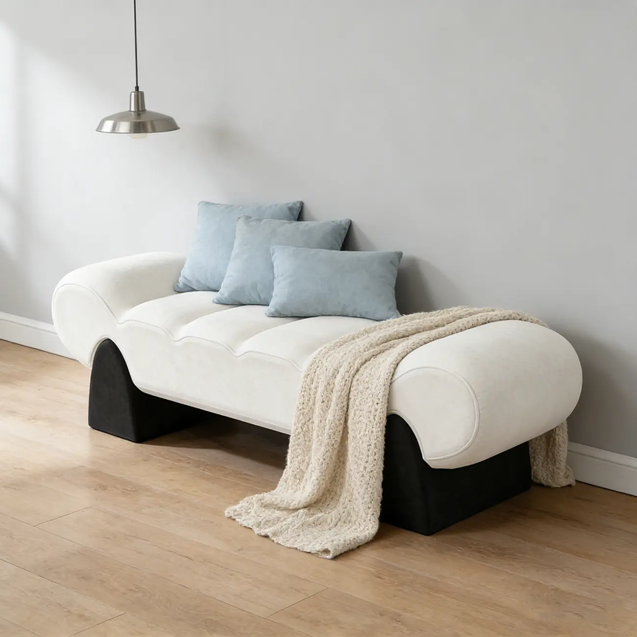 Tufted Curved Cloud Postmodern fabric Bedroom Bench Image - 3 | homeyfad